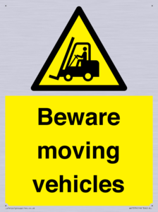 Beware moving vehicles with Warning forklift symbol